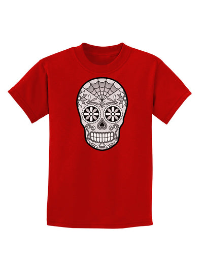 Version 10 Grayscale Day of the Dead Calavera Childrens Dark T-Shirt-Childrens T-Shirt-TooLoud-Red-X-Small-Davson Sales