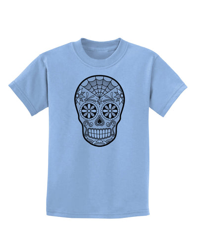 Version 10 Grayscale Day of the Dead Calavera Childrens T-Shirt-Childrens T-Shirt-TooLoud-Light-Blue-X-Small-Davson Sales
