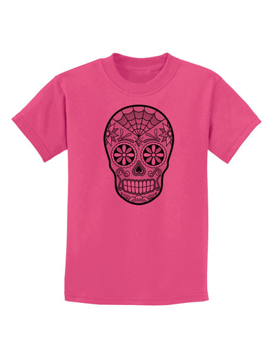 Version 10 Grayscale Day of the Dead Calavera Childrens T-Shirt-Childrens T-Shirt-TooLoud-Sangria-X-Small-Davson Sales