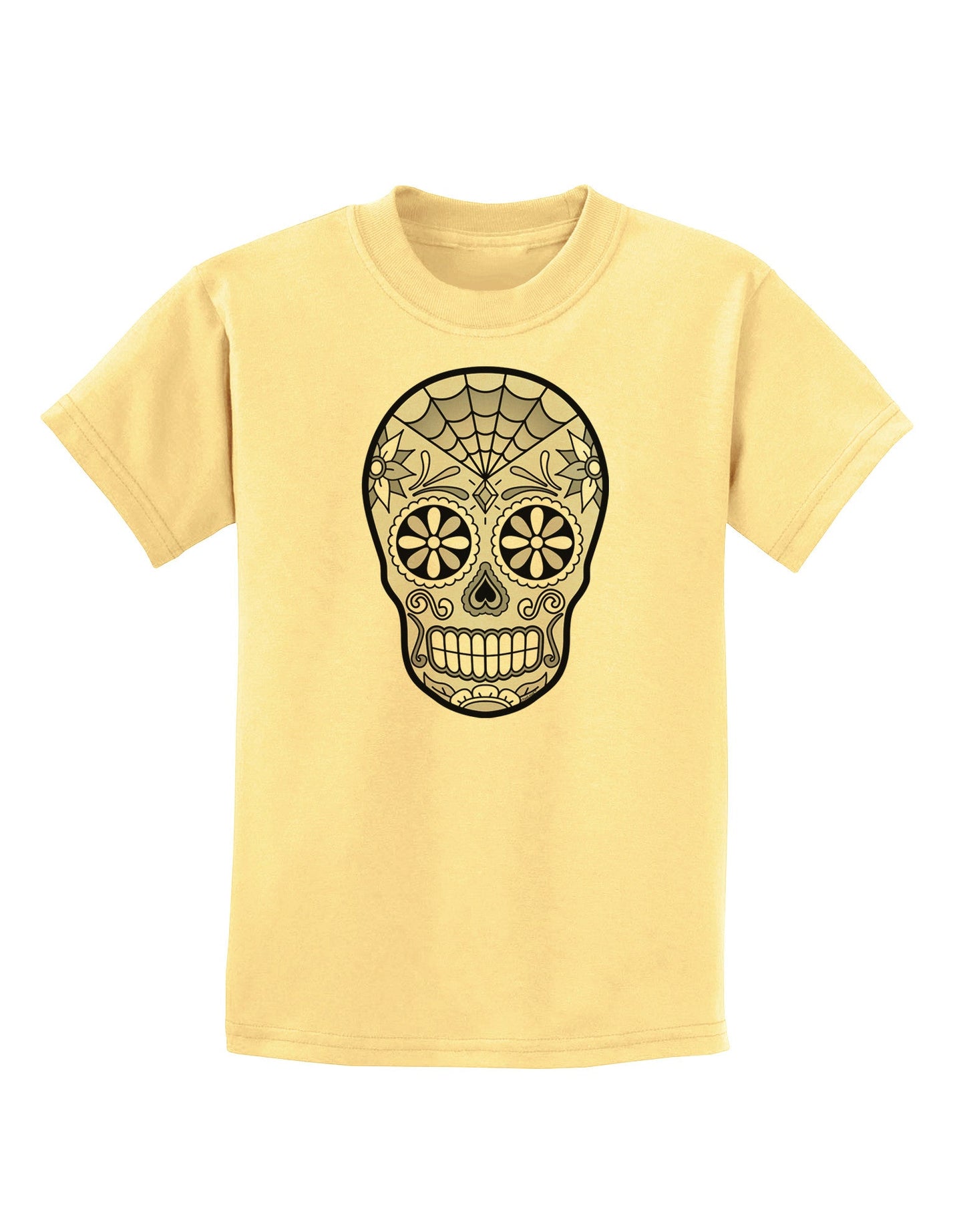 Version 10 Grayscale Day of the Dead Calavera Childrens T-Shirt-Childrens T-Shirt-TooLoud-Daffodil-Yellow-X-Small-Davson Sales