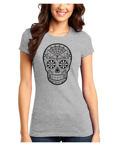 Version 10 Grayscale Day of the Dead Calavera Juniors T-Shirt-Womens Juniors T-Shirt-TooLoud-Ash-Gray-Juniors Fitted XS-Davson Sales