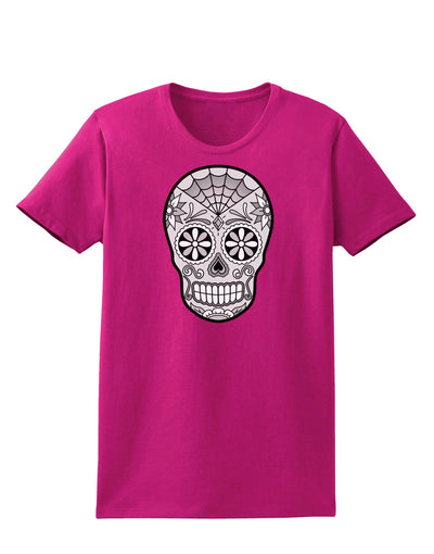 Version 10 Grayscale Day of the Dead Calavera Womens Dark T-Shirt-TooLoud-Hot-Pink-Small-Davson Sales