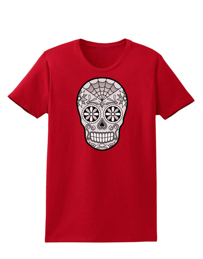 Version 10 Grayscale Day of the Dead Calavera Womens Dark T-Shirt-TooLoud-Red-X-Small-Davson Sales