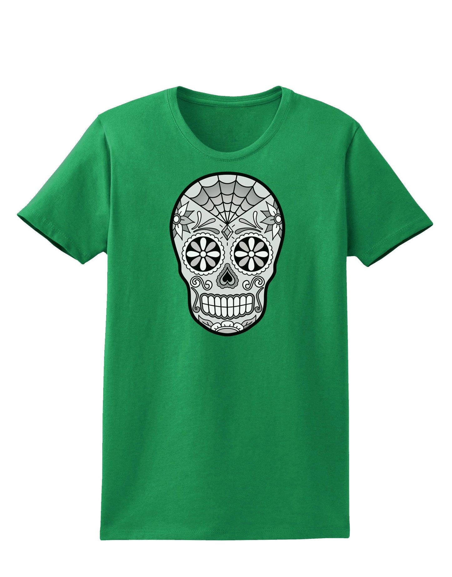 Version 10 Grayscale Day of the Dead Calavera Womens Dark T-Shirt-TooLoud-Kelly-Green-X-Small-Davson Sales