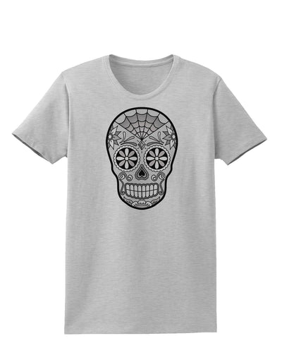 Version 10 Grayscale Day of the Dead Calavera Womens T-Shirt-Womens T-Shirt-TooLoud-AshGray-X-Small-Davson Sales