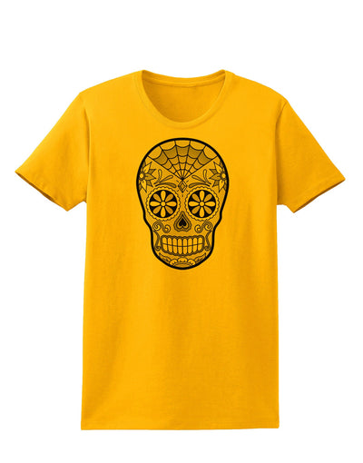 Version 10 Grayscale Day of the Dead Calavera Womens T-Shirt-Womens T-Shirt-TooLoud-Gold-X-Small-Davson Sales