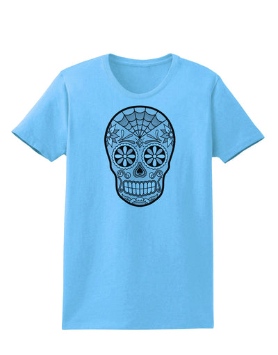 Version 10 Grayscale Day of the Dead Calavera Womens T-Shirt-Womens T-Shirt-TooLoud-Aquatic-Blue-X-Small-Davson Sales