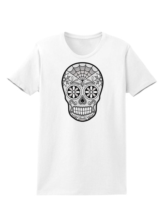 Version 10 Grayscale Day of the Dead Calavera Womens T-Shirt-Womens T-Shirt-TooLoud-White-X-Small-Davson Sales