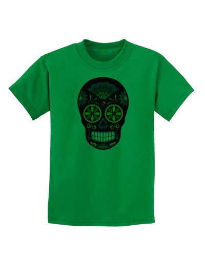 Version 2 Black Day of the Dead Calavera Childrens T-Shirt-Childrens T-Shirt-TooLoud-Kelly-Green-X-Small-Davson Sales