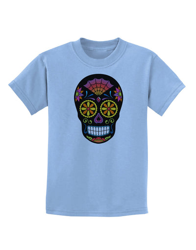 Version 2 Black Day of the Dead Calavera Childrens T-Shirt-Childrens T-Shirt-TooLoud-Light-Blue-X-Small-Davson Sales