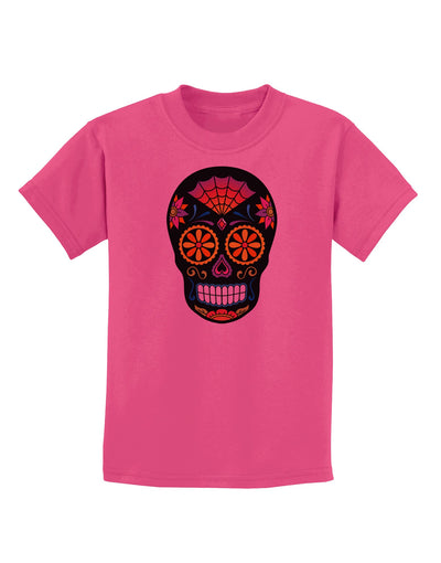 Version 2 Black Day of the Dead Calavera Childrens T-Shirt-Childrens T-Shirt-TooLoud-Sangria-X-Small-Davson Sales