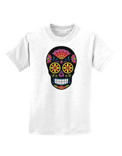 Version 2 Black Day of the Dead Calavera Childrens T-Shirt-Childrens T-Shirt-TooLoud-White-X-Small-Davson Sales