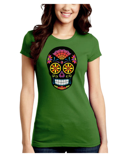 Version 2 Black Day of the Dead Calavera Juniors Crew Dark T-Shirt-T-Shirts Juniors Tops-TooLoud-Kiwi-Green-Juniors Fitted XS-Davson Sales