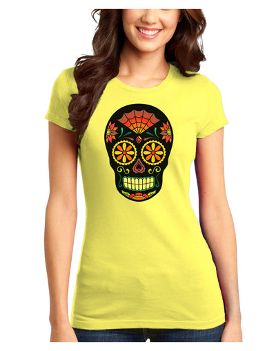 Version 2 Black Day of the Dead Calavera Juniors T-Shirt-Womens Juniors T-Shirt-TooLoud-Yellow-Juniors Fitted XS-Davson Sales