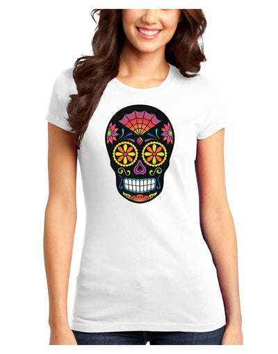 Version 2 Black Day of the Dead Calavera Juniors T-Shirt-Womens Juniors T-Shirt-TooLoud-White-Juniors Fitted XS-Davson Sales