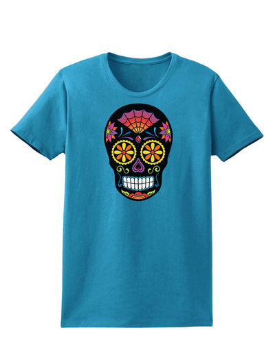 Version 2 Black Day of the Dead Calavera Womens Dark T-Shirt-TooLoud-Turquoise-X-Small-Davson Sales