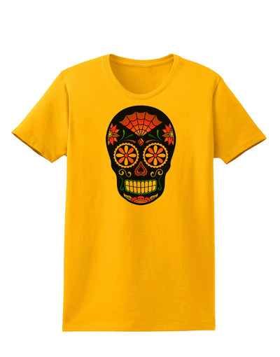 Version 2 Black Day of the Dead Calavera Womens T-Shirt-Womens T-Shirt-TooLoud-Gold-X-Small-Davson Sales