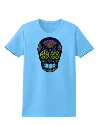 Version 2 Black Day of the Dead Calavera Womens T-Shirt-Womens T-Shirt-TooLoud-Aquatic-Blue-X-Small-Davson Sales