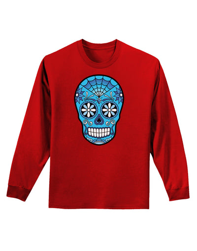 Version 3 Blue Day of the Dead Calavera Adult Long Sleeve Dark T-Shirt-TooLoud-Red-Small-Davson Sales