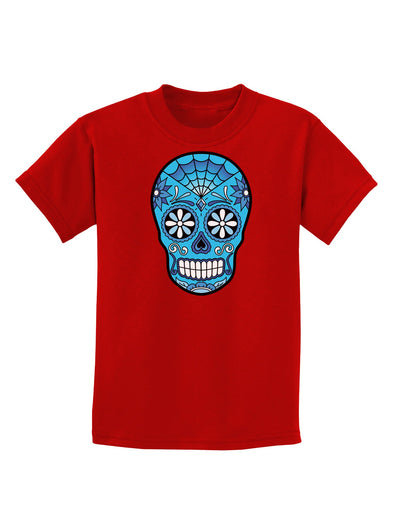 Version 3 Blue Day of the Dead Calavera Childrens Dark T-Shirt-Childrens T-Shirt-TooLoud-Red-X-Small-Davson Sales