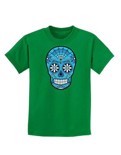 Version 3 Blue Day of the Dead Calavera Childrens Dark T-Shirt-Childrens T-Shirt-TooLoud-Kelly-Green-X-Small-Davson Sales