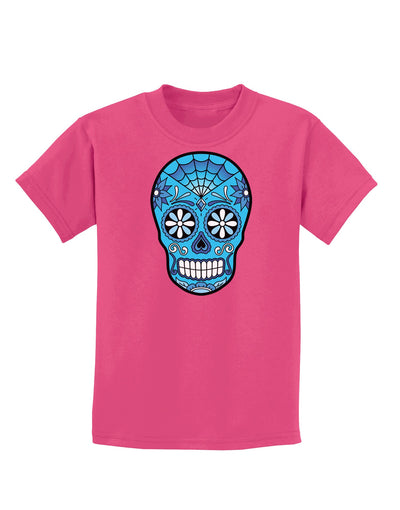 Version 3 Blue Day of the Dead Calavera Childrens Dark T-Shirt-Childrens T-Shirt-TooLoud-Sangria-X-Small-Davson Sales