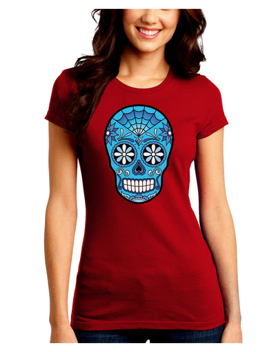 Version 3 Blue Day of the Dead Calavera Juniors Crew Dark T-Shirt-T-Shirts Juniors Tops-TooLoud-Red-Juniors Fitted Small-Davson Sales