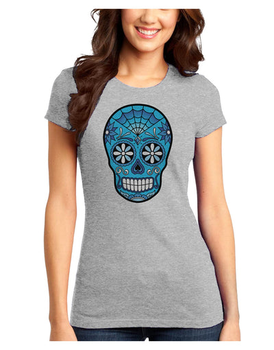 Version 3 Blue Day of the Dead Calavera Juniors T-Shirt-Womens Juniors T-Shirt-TooLoud-Ash-Gray-Juniors Fitted XS-Davson Sales