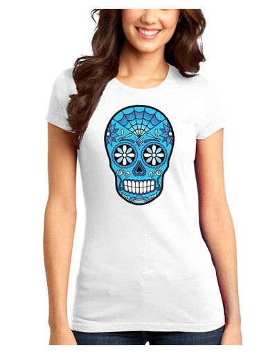 Version 3 Blue Day of the Dead Calavera Juniors T-Shirt-Womens Juniors T-Shirt-TooLoud-White-Juniors Fitted XS-Davson Sales