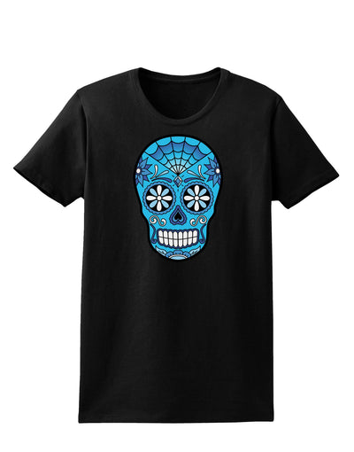 Version 3 Blue Day of the Dead Calavera Womens Dark T-Shirt-TooLoud-Black-X-Small-Davson Sales