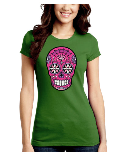 Version 4 Pink Day of the Dead Calavera Juniors Crew Dark T-Shirt-T-Shirts Juniors Tops-TooLoud-Kiwi-Green-Juniors Fitted XS-Davson Sales