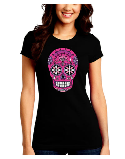 Version 4 Pink Day of the Dead Calavera Juniors Crew Dark T-Shirt-T-Shirts Juniors Tops-TooLoud-Black-Juniors Fitted Small-Davson Sales