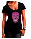 Version 4 Pink Day of the Dead Calavera Juniors V-Neck Dark T-Shirt-Womens V-Neck T-Shirts-TooLoud-Black-Small-Davson Sales