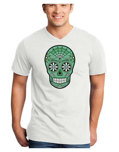 Version 5 Green Day of the Dead Calavera Adult V-Neck T-shirt-Mens V-Neck T-Shirt-TooLoud-White-Small-Davson Sales