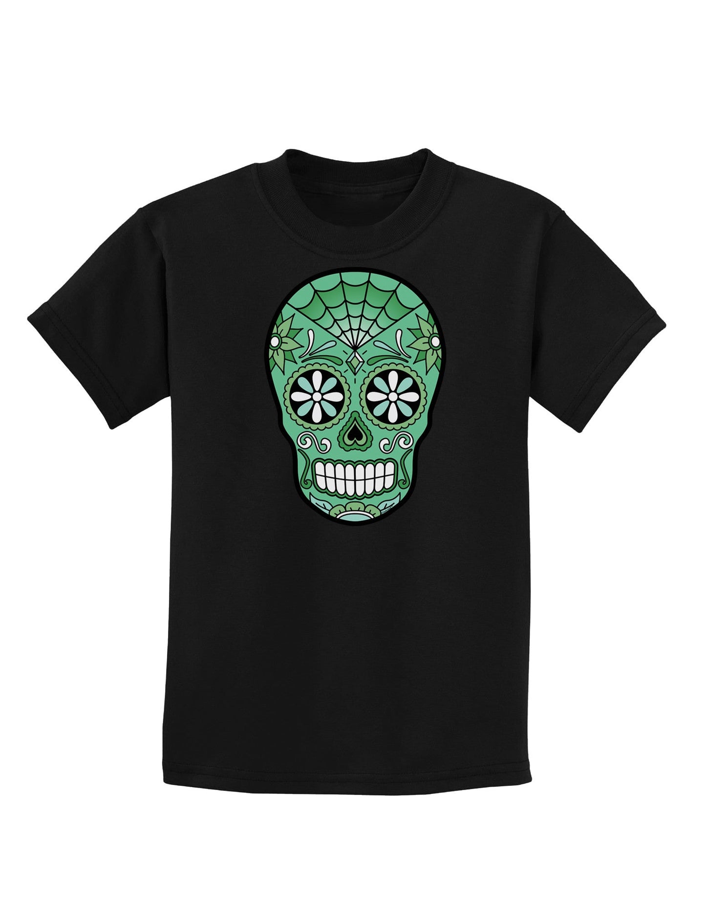Version 5 Green Day of the Dead Calavera Childrens Dark T-Shirt-Childrens T-Shirt-TooLoud-Black-X-Small-Davson Sales