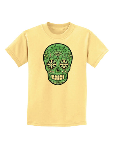 Version 5 Green Day of the Dead Calavera Childrens T-Shirt-Childrens T-Shirt-TooLoud-Daffodil-Yellow-X-Small-Davson Sales