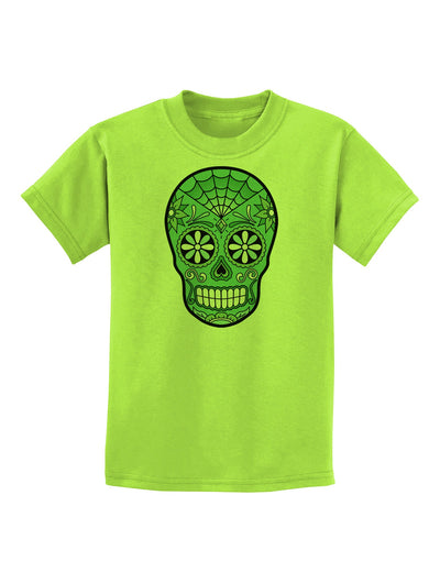 Version 5 Green Day of the Dead Calavera Childrens T-Shirt-Childrens T-Shirt-TooLoud-Lime-Green-X-Small-Davson Sales