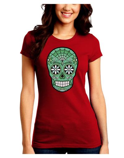 Version 5 Green Day of the Dead Calavera Juniors Crew Dark T-Shirt-T-Shirts Juniors Tops-TooLoud-Red-Juniors Fitted Small-Davson Sales