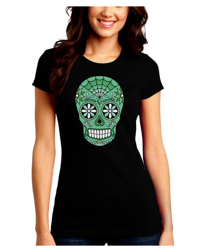 Version 5 Green Day of the Dead Calavera Juniors Crew Dark T-Shirt-T-Shirts Juniors Tops-TooLoud-Black-Juniors Fitted Small-Davson Sales