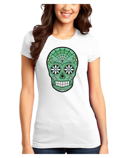 Version 5 Green Day of the Dead Calavera Juniors T-Shirt-Womens Juniors T-Shirt-TooLoud-White-Juniors Fitted XS-Davson Sales