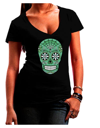 Version 5 Green Day of the Dead Calavera Juniors V-Neck Dark T-Shirt-Womens V-Neck T-Shirts-TooLoud-Black-Small-Davson Sales