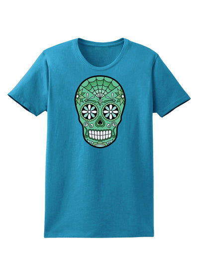 Version 5 Green Day of the Dead Calavera Womens Dark T-Shirt-TooLoud-Turquoise-X-Small-Davson Sales