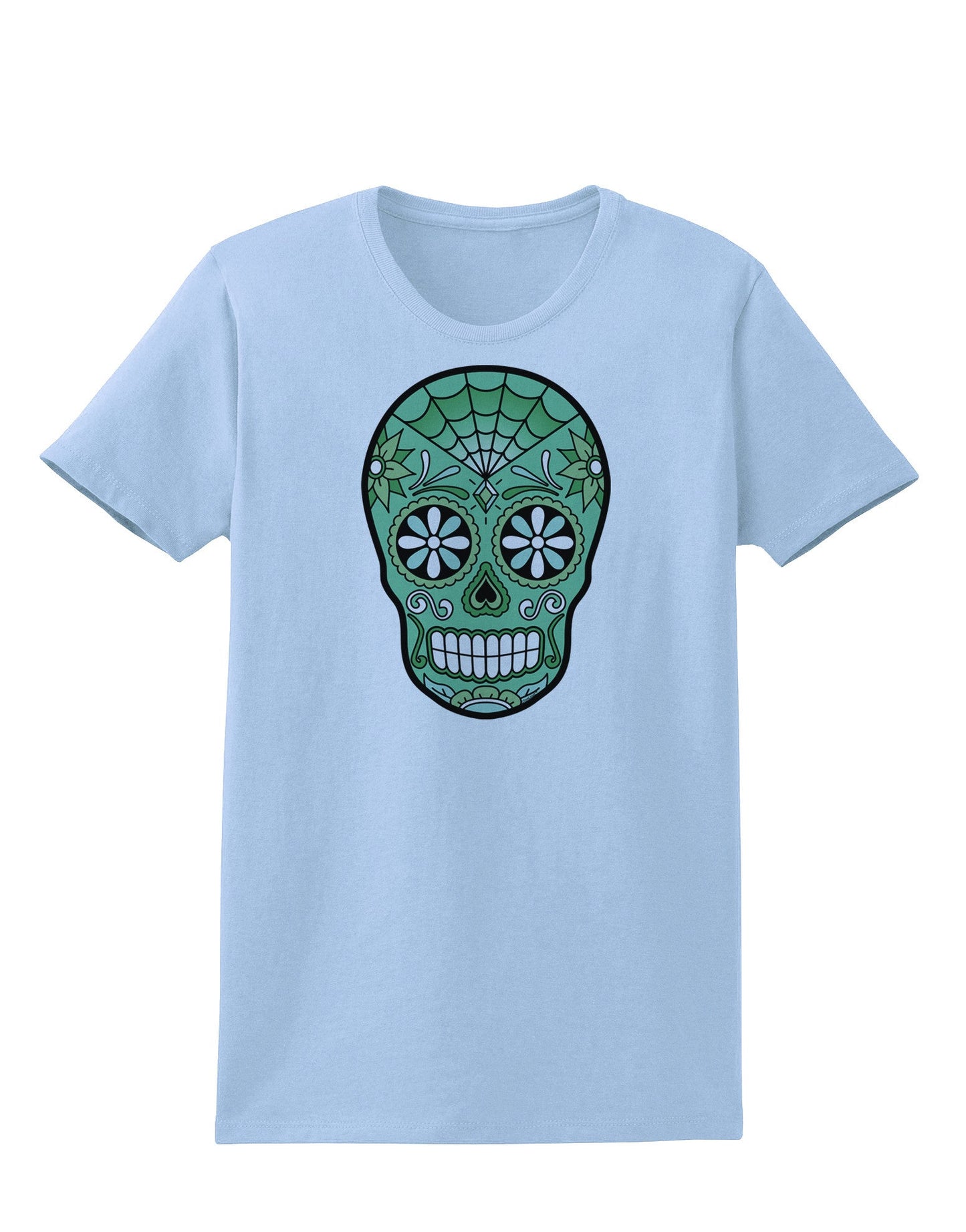 Version 5 Green Day of the Dead Calavera Womens T-Shirt-Womens T-Shirt-TooLoud-Light-Blue-X-Small-Davson Sales