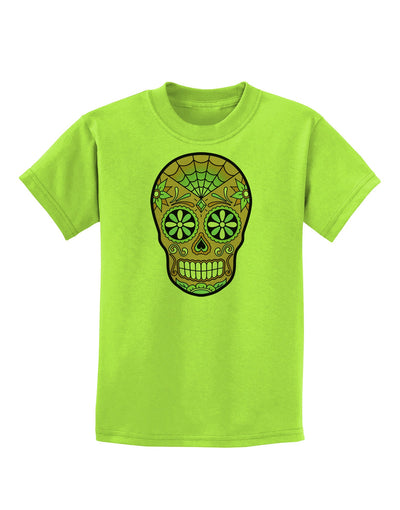 Version 6 Copper Patina Day of the Dead Calavera Childrens T-Shirt-Childrens T-Shirt-TooLoud-Lime-Green-X-Small-Davson Sales