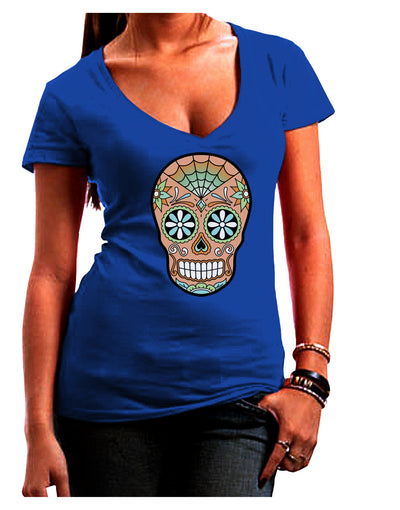 Version 6 Copper Patina Day of the Dead Calavera Juniors V-Neck Dark T-Shirt-Womens V-Neck T-Shirts-TooLoud-Royal-Blue-Small-Davson Sales