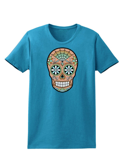 Version 6 Copper Patina Day of the Dead Calavera Womens Dark T-Shirt-TooLoud-Turquoise-X-Small-Davson Sales
