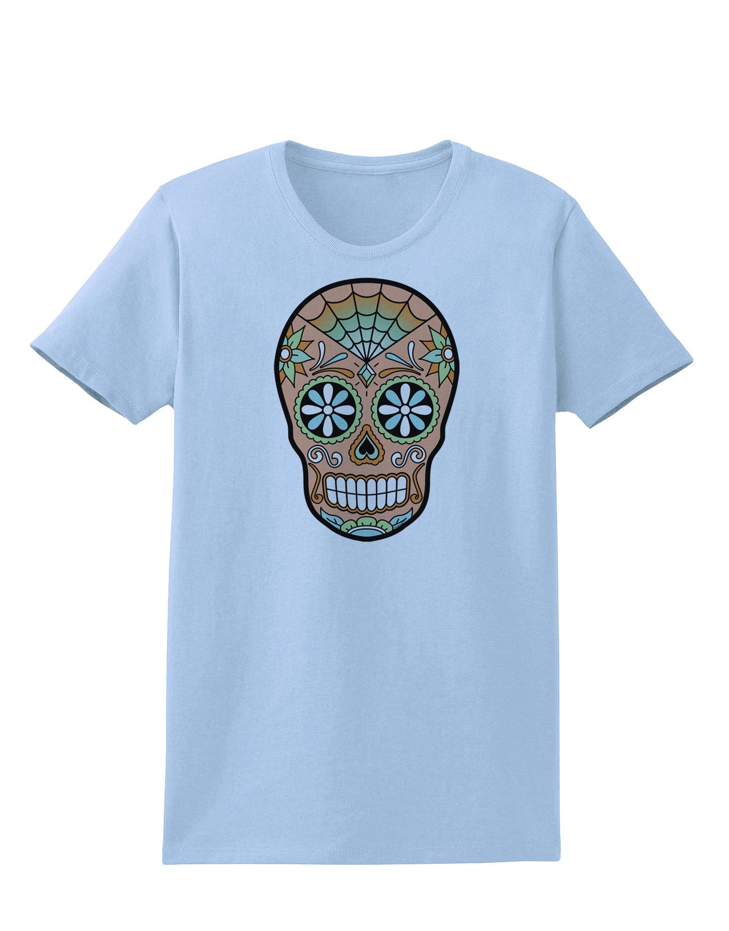 Version 6 Copper Patina Day of the Dead Calavera Womens T-Shirt-Womens T-Shirt-TooLoud-Light-Blue-X-Small-Davson Sales