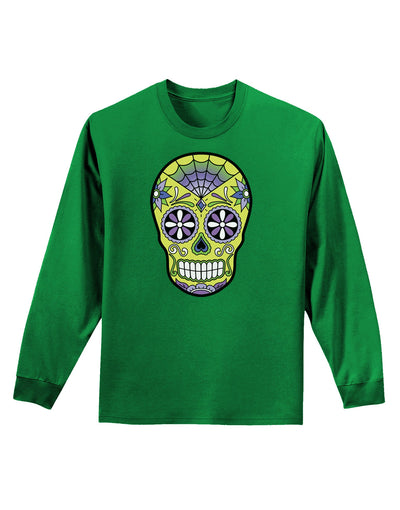 Version 7 Poison Day of the Dead Calavera Adult Long Sleeve Dark T-Shirt-TooLoud-Kelly-Green-Small-Davson Sales