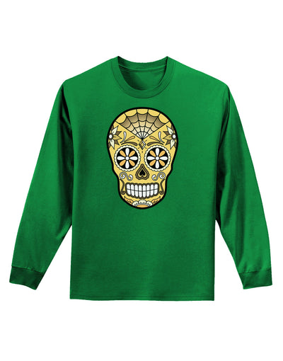 Version 8 Gold Day of the Dead Calavera Adult Long Sleeve Dark T-Shirt-TooLoud-Kelly-Green-Small-Davson Sales