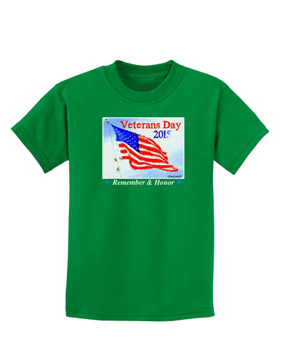 Veterans Day 2015 WaterColor Childrens Dark T-Shirt-Childrens T-Shirt-TooLoud-Kelly-Green-X-Small-Davson Sales